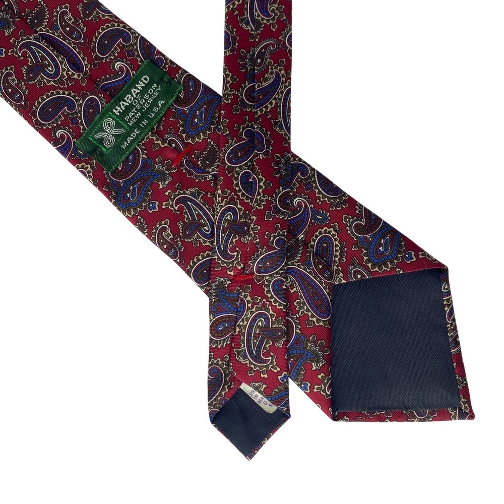 HABAND Italian Silk Neck Tie Mens Red Paisley Pattern Classic USA Vintage Formal - Picture 2 of 4